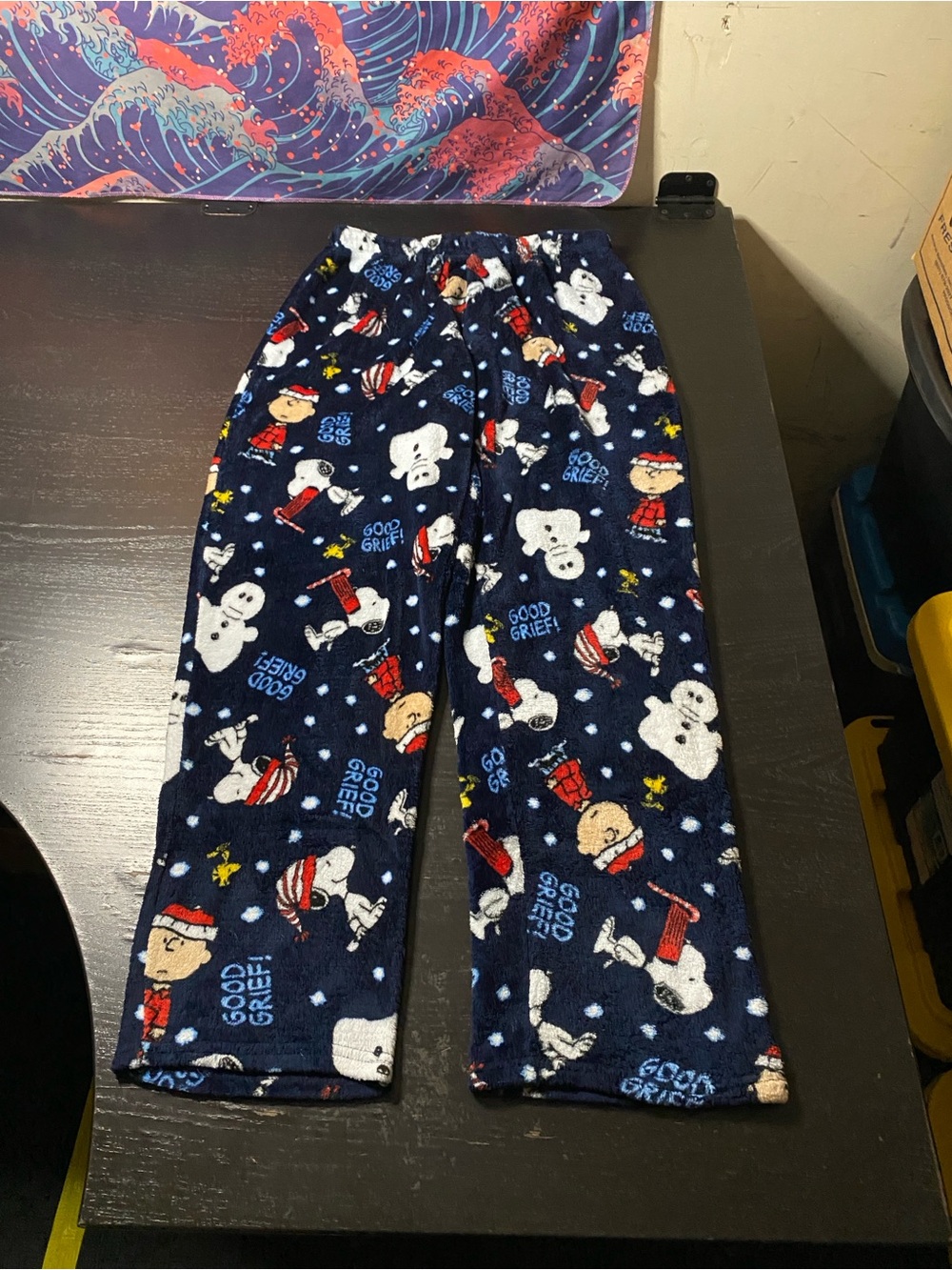 Peanuts Navy Blue Fleece Pajama Pants with Snoopy & Woodstock